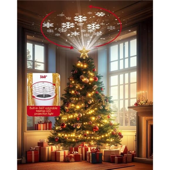 Christmas Star Tree Topper with Built-in Led Snowflake Projector Lights - Picture 3 of 7